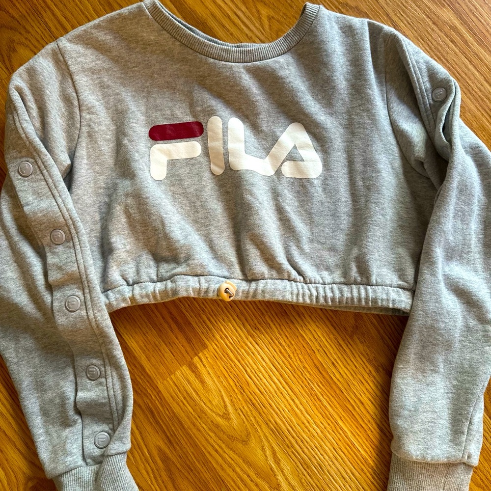 Grey Fila crop top sweater.
